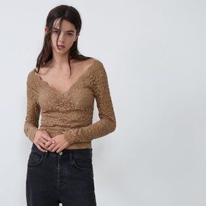 ! Zara Caramel Lace T-Shirt NWT Medium